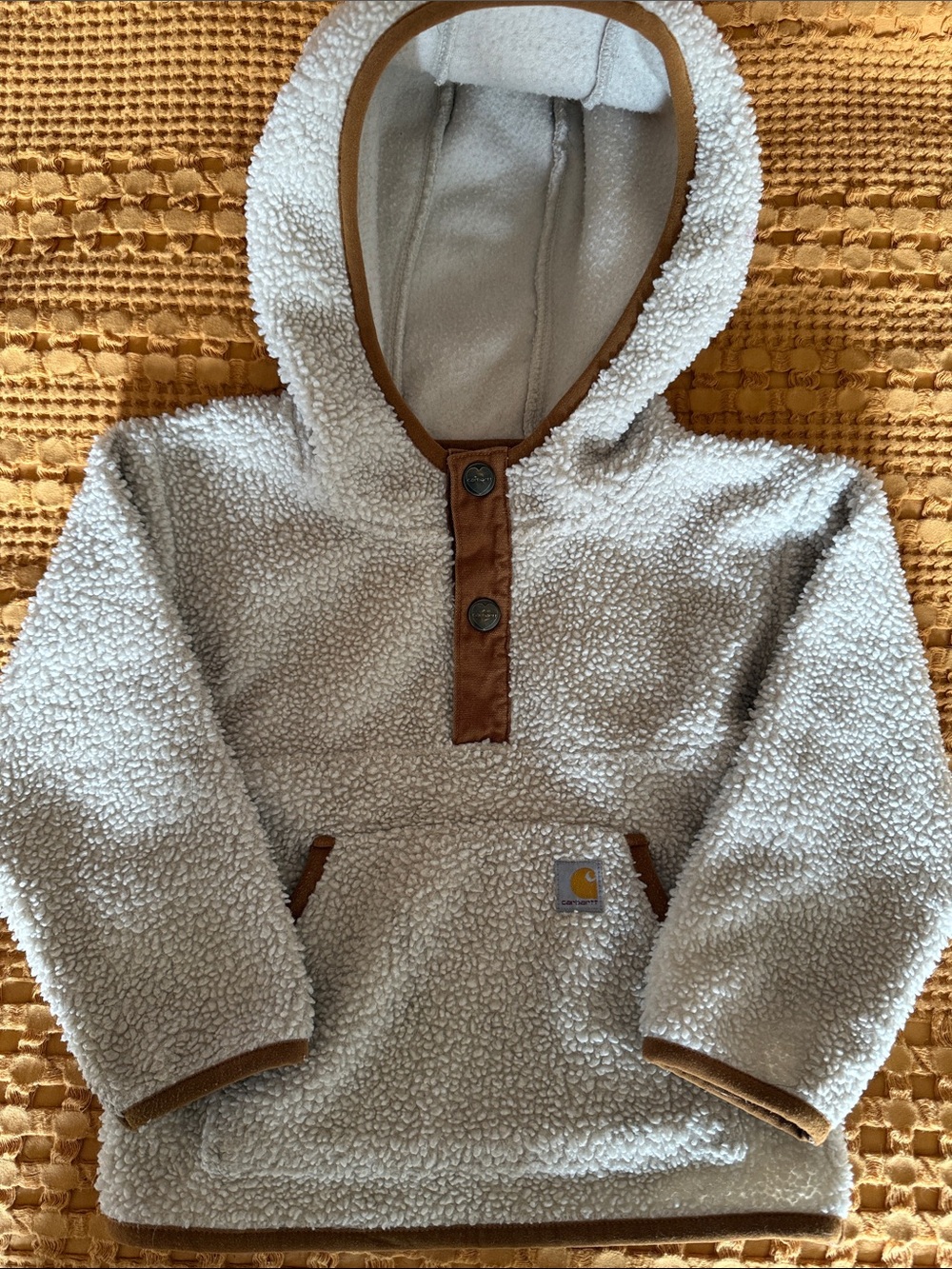 Carhartt Kids Cream Sherpa Pullover Hoodie with Brown Trim